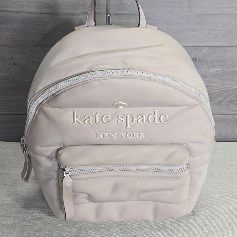 Kate Spade Ella Ksnyl Puffy Warm Beige Padded Nylon Backpack